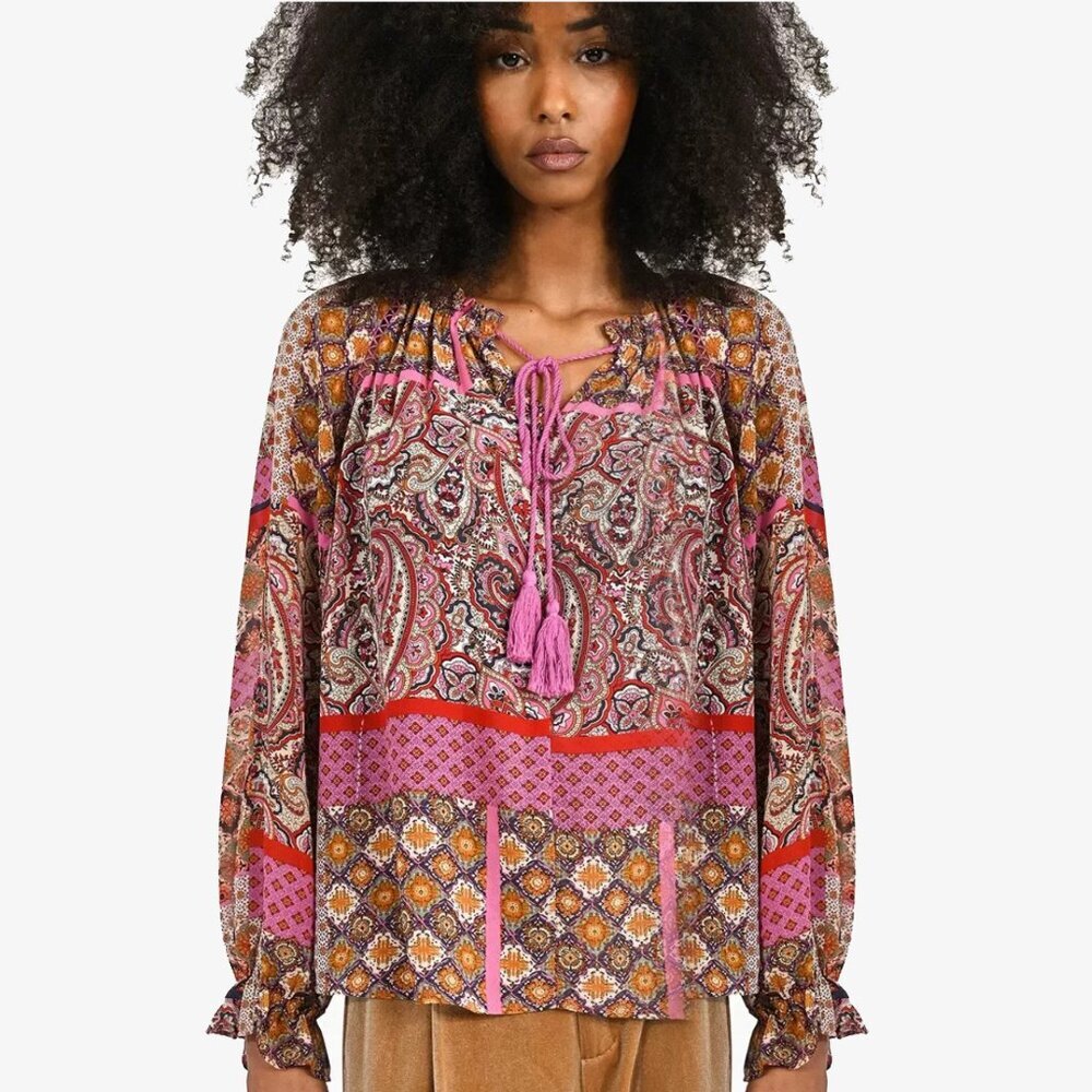 Molly Bracken Boho Patchwork Paisley Blouse